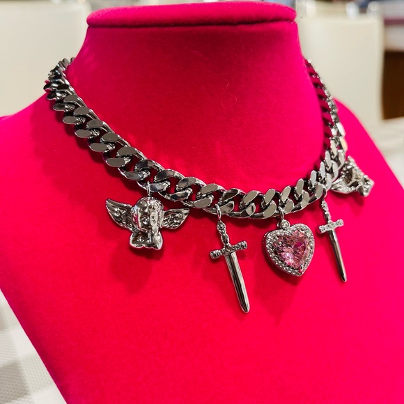 Silver and Pink Charm Necklace - Picture 4 of 7